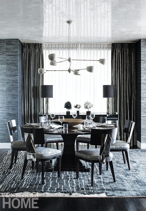 Galleries New England Home A Moroccan Silk Rug And Black Silver Wallpaper Strike Sumptuous Tone In The Dining Room Where David Weeks Chandelier Illuminates Round