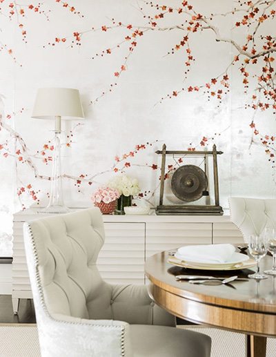 Tony Cappoli Dining Room with Cherry Blossom Wallpaper