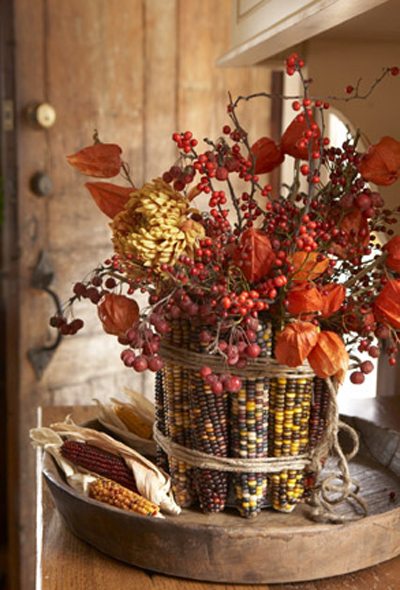 Thanksgiving Floral Arrangement with Indian Corn 