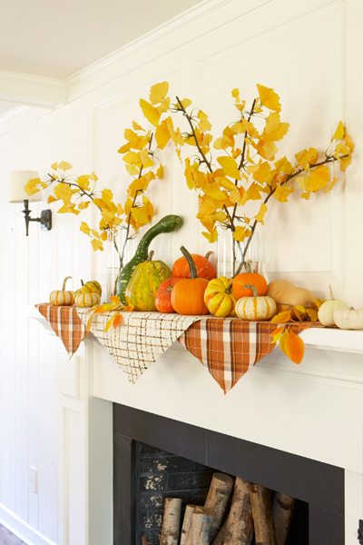 Fall Mantle with Pumpkins and Gourds