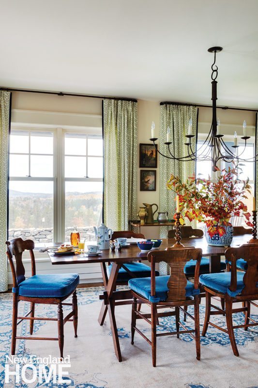 Galleries New England Home Sheldon Penoyer New Hampshire Farmhouse Blue And White Dining Room
