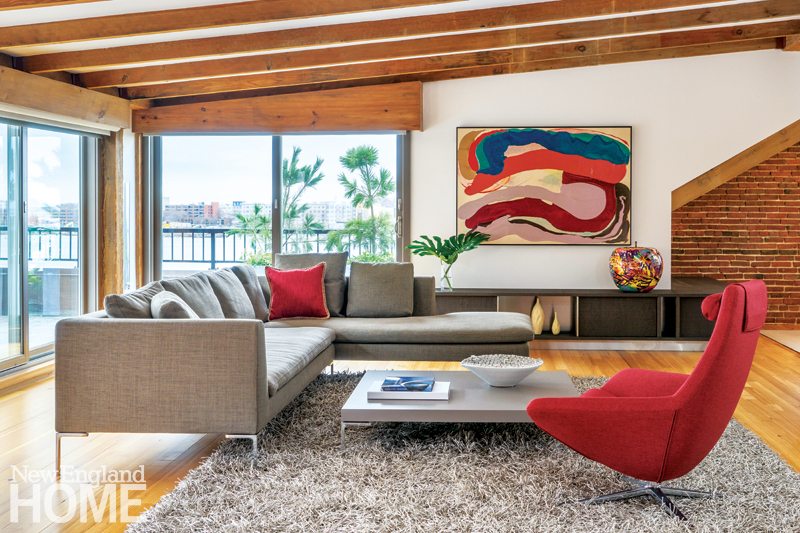 Galleries New England Home Contemporary Living Room With Modern Artwork A Bright Red Chair