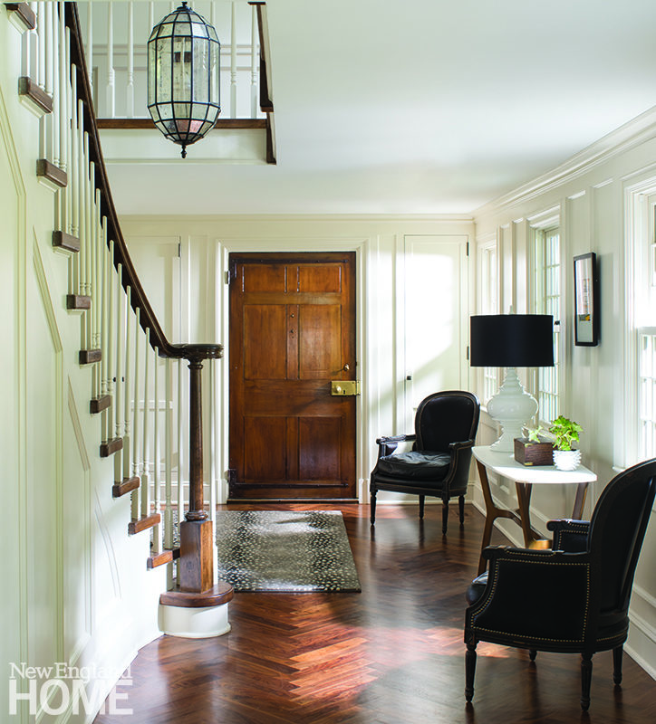 Galleries New England Home A Reclaimed Nineteenth Century Door Opens Onto The Foyer Construction Of Which Required Removal An Old Fireplace And Relocation Staircase
