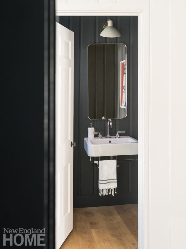 Galleries New England Home The Powder Room Is Painted With Farrow Ball S Off Black A Stark Exception To White Walls Only Rule Throughout Home
