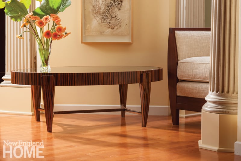 Maine Furniture Maker Gregg Lipton New England Home Magazine Tusk Oval Coffee Table In Macar Ebony With A Tempered Gl Top
