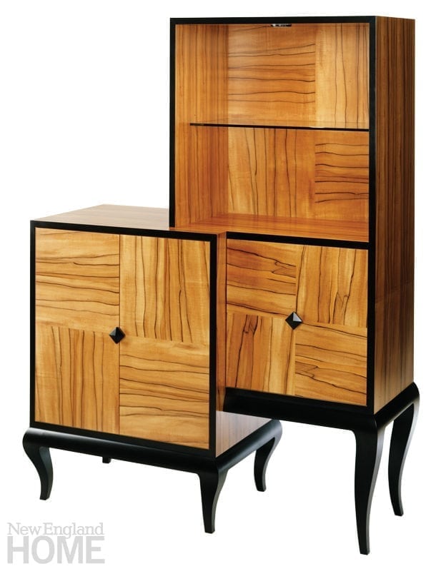 Maine Furniture Maker Gregg Lipton New England Home The 3 Squared Display Cabinet With A Cabriole Style Base In Chilean Tineo And Curly Maple