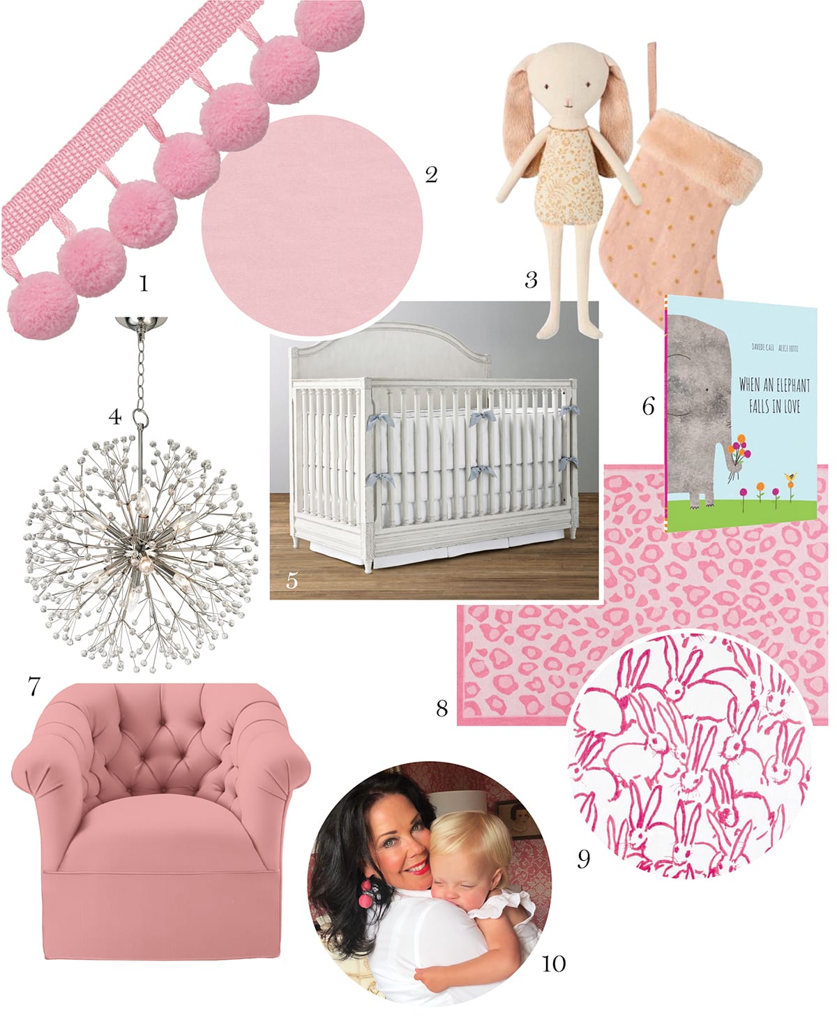 Pink items used in a children's nursery