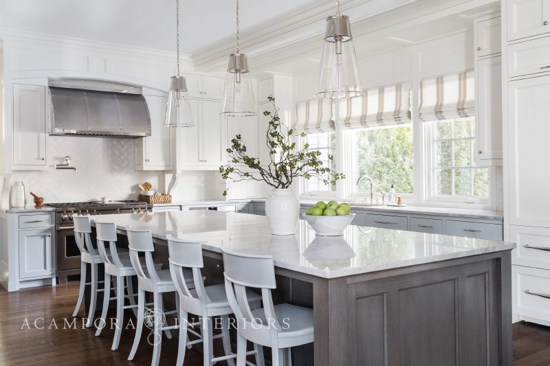 Kitchen with white and gray cabinets 